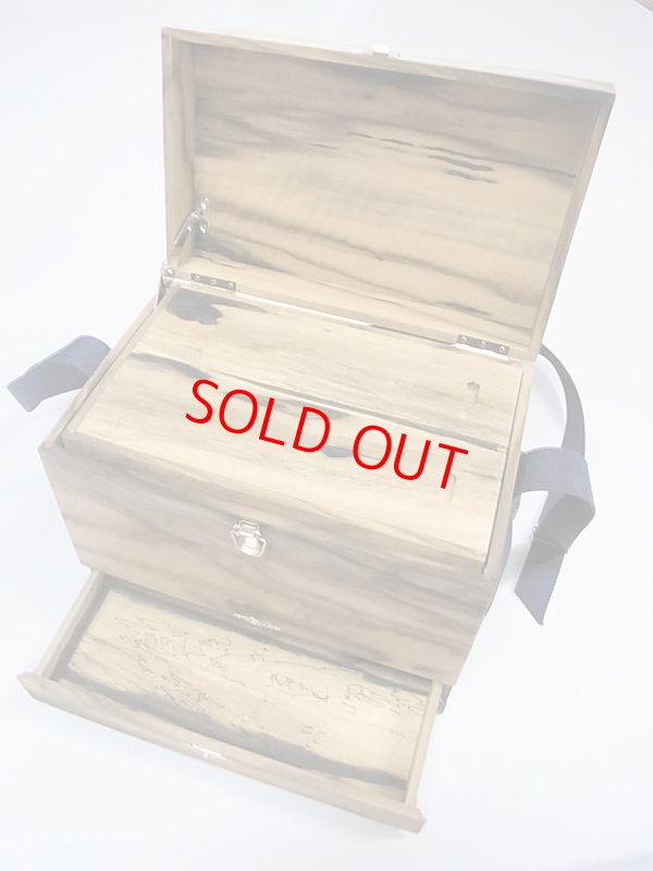 画像2: 総黒柿材使用合切箱　無塗装　一段引き出し　なかご上蓋スライド開閉　 ベルト付き