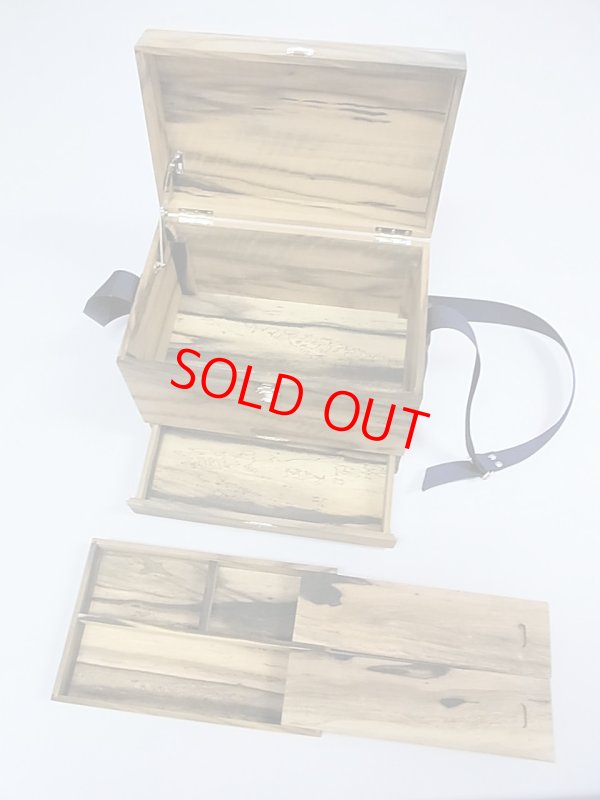 画像4: 総黒柿材使用合切箱　無塗装　一段引き出し　なかご上蓋スライド開閉　 ベルト付き