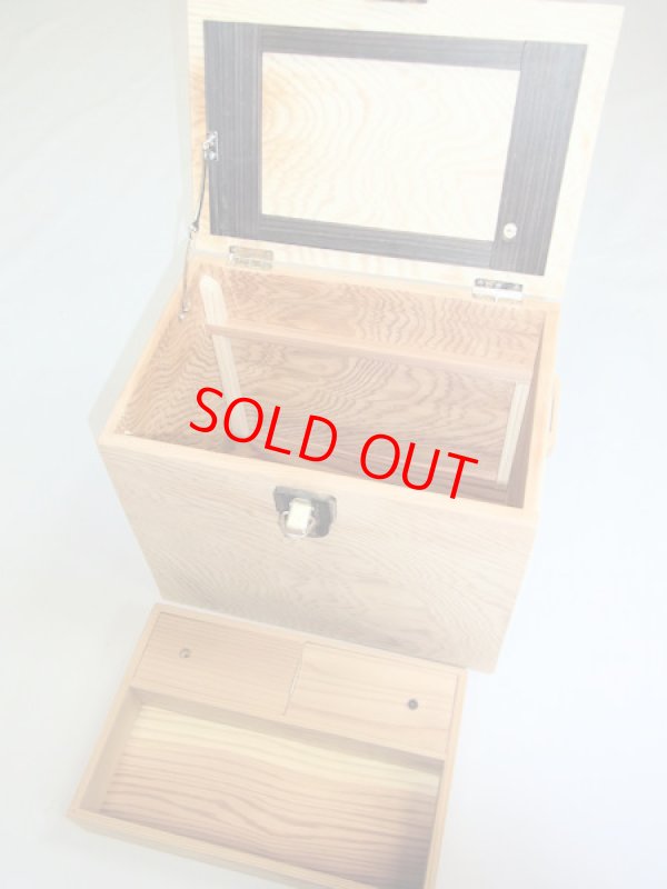 画像5: 国産杉材、黒柿材使用　合切箱　無塗装　なかご蓋スライド２枚式開閉　 ベルト付き 