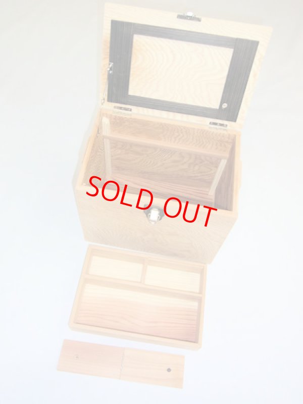 画像7: 国産杉材、黒柿材使用　合切箱　無塗装　なかご蓋スライド２枚式開閉　 ベルト付き 