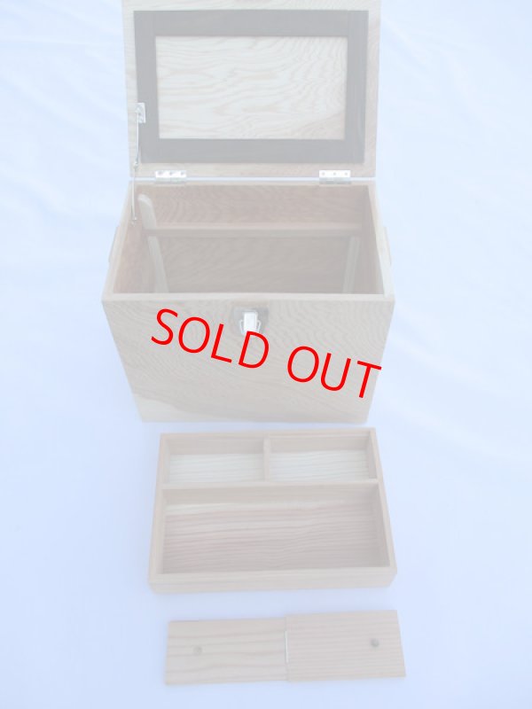 画像4: 新春初売り！３０％ＯＦＦ！国産杉材、黒柿材使用　合切箱　無塗装　なかご蓋スライド２枚式開閉　 ベルト付き 