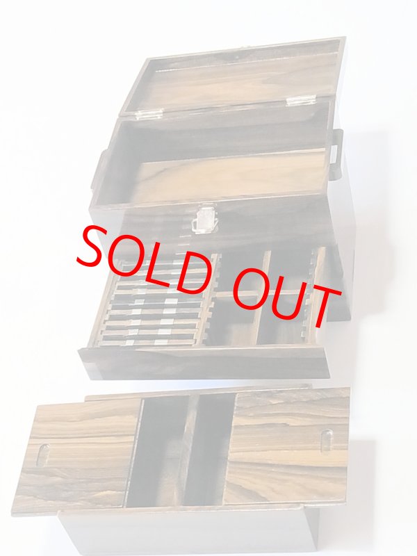 画像4: 総シャム柿道具箱　小　二段引き出し　変わり開け　シャム柿仕掛け巻き１０本付き