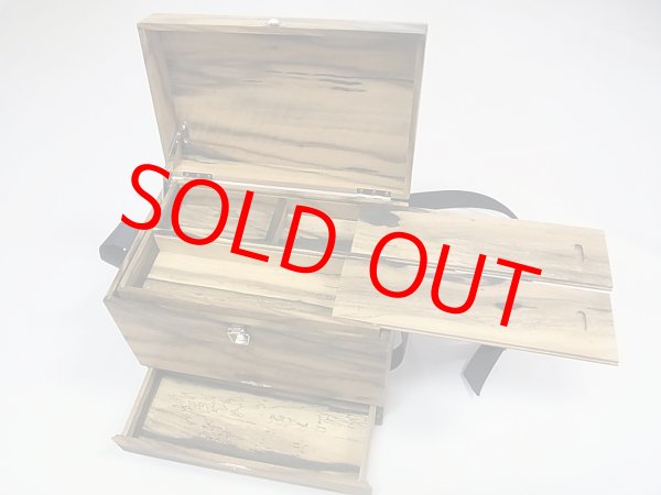 画像3: 総黒柿材使用合切箱　無塗装　一段引き出し　なかご上蓋スライド開閉　 ベルト付き