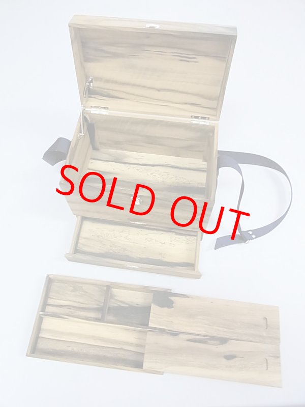 画像4: 総黒柿材使用合切箱　無塗装　一段引き出し　なかご上蓋スライド開閉　 ベルト付き