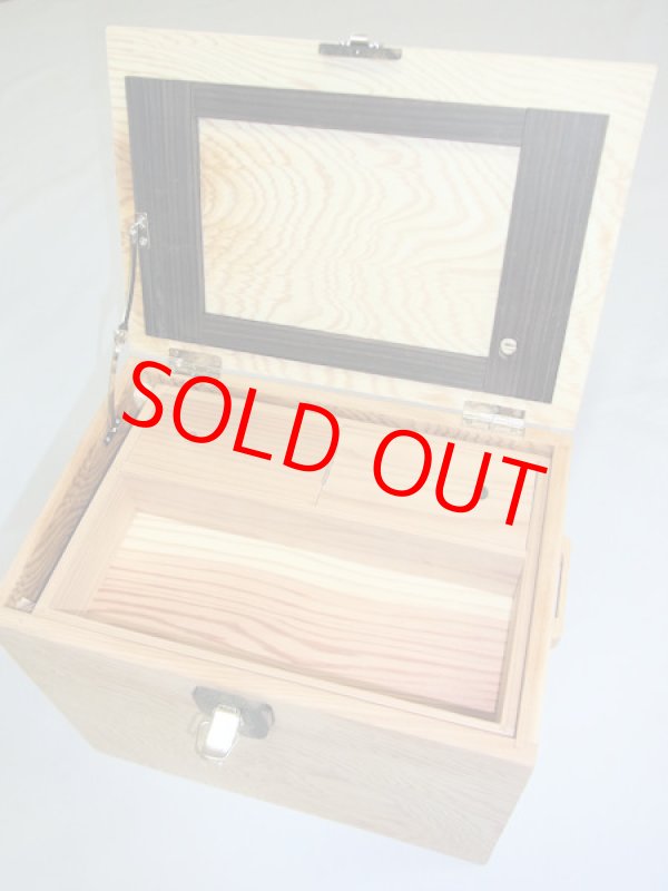 画像2: 国産杉材、黒柿材使用　合切箱　無塗装　なかご蓋スライド２枚式開閉　 ベルト付き 