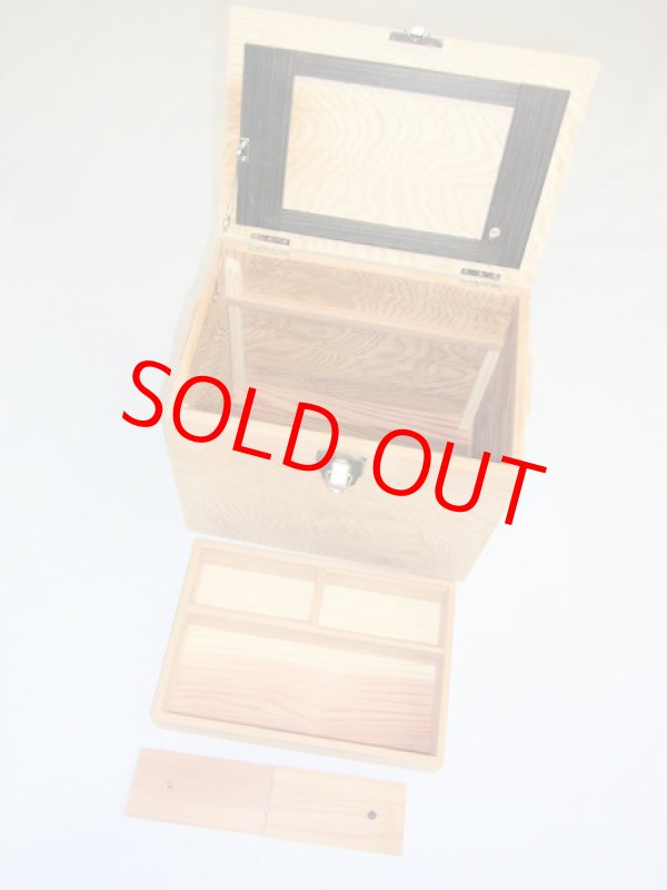 画像7: 国産杉材、黒柿材使用　合切箱　無塗装　なかご蓋スライド２枚式開閉　 ベルト付き 