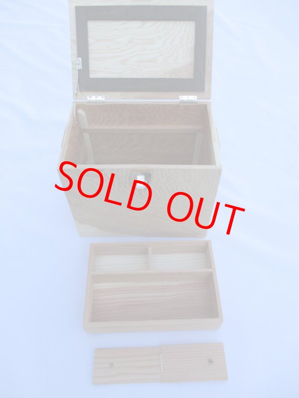 画像4: 新春初売り！３０％ＯＦＦ！国産杉材、黒柿材使用　合切箱　無塗装　なかご蓋スライド２枚式開閉　 ベルト付き 